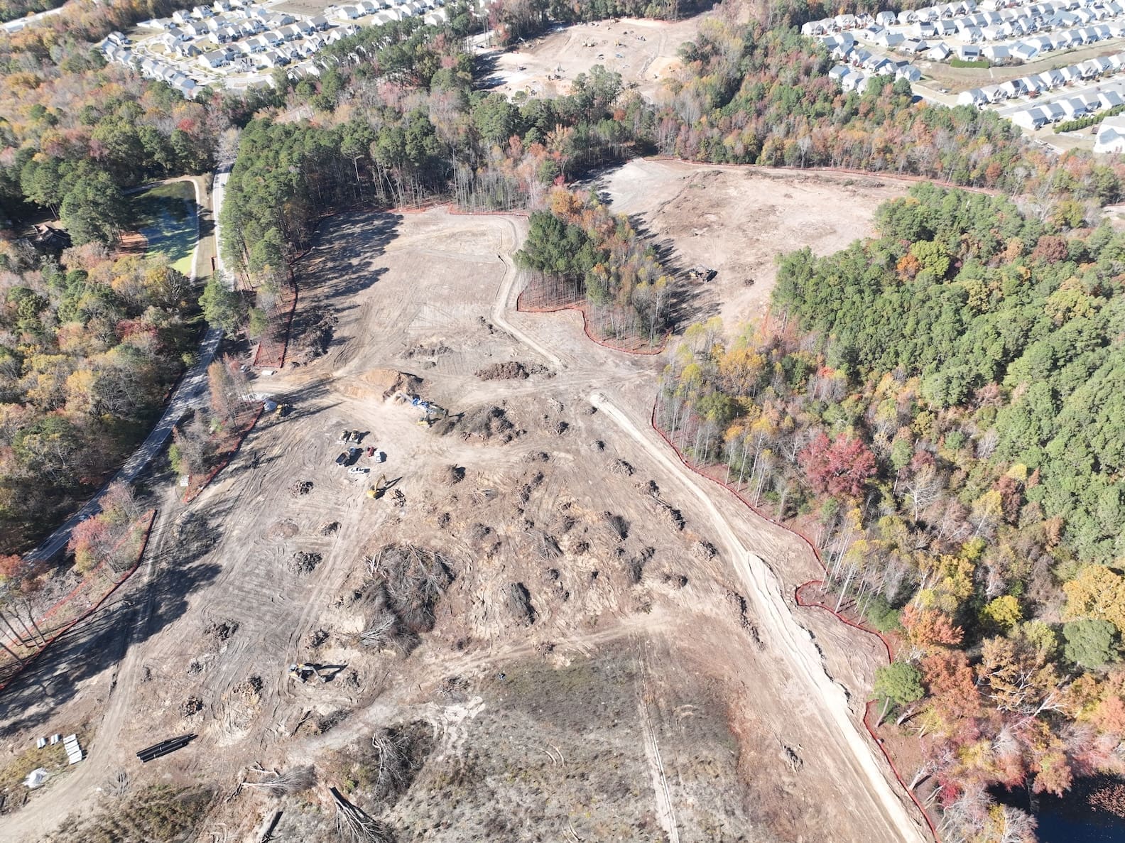 Aerial view of the Magnolia Forest development graded by Marks Clearing and Grading